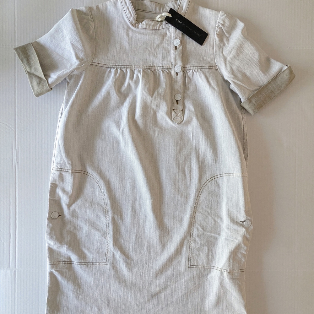 White and Khaki Short Sleeve Dress